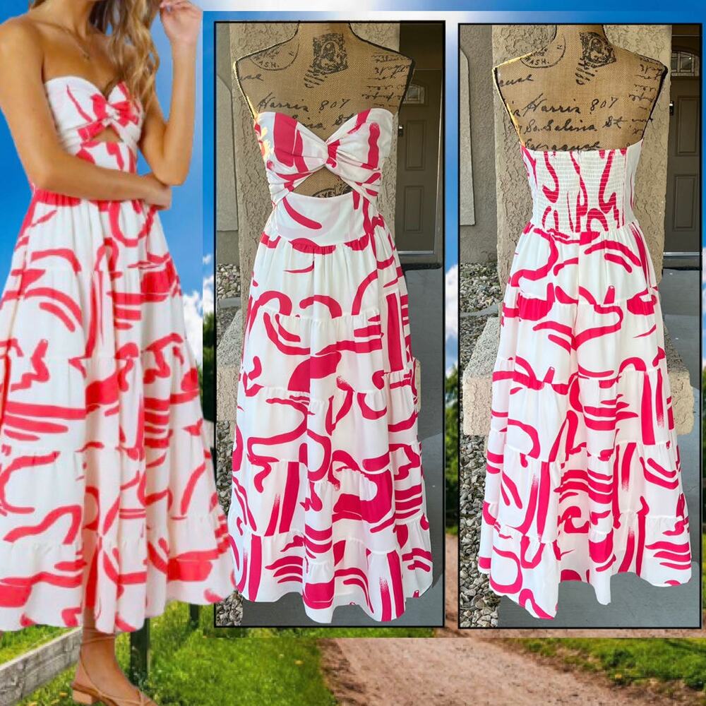 Petal & Pup Sitara Print Cutout Strapless Midi Dress Size L
